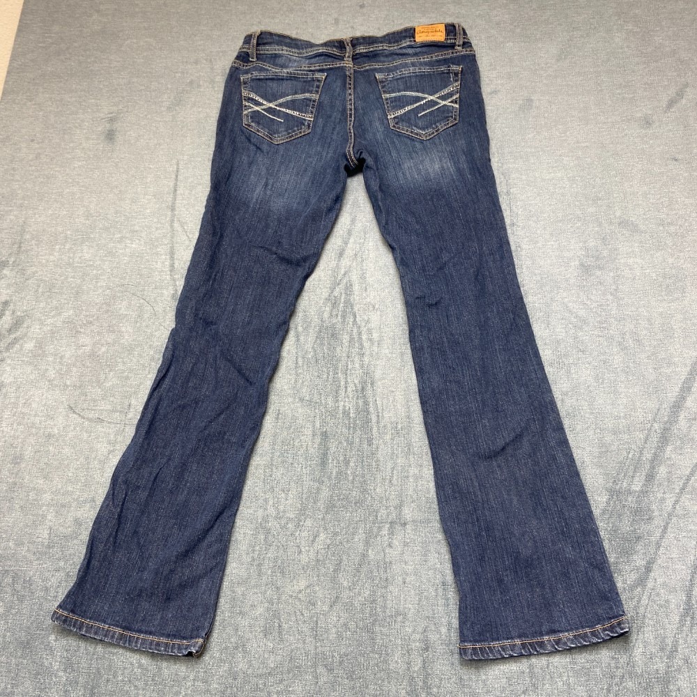Aeropostale Flared Jeans Womens 30x29 Whiskering Blue Denim Stretch Dark Wash